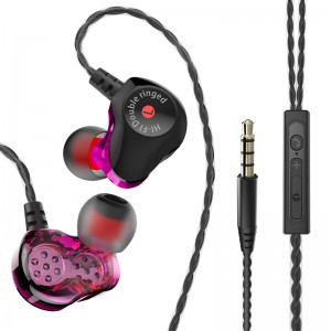 Fashion Design Dual Driver Earhook Stereo Wired Earphone